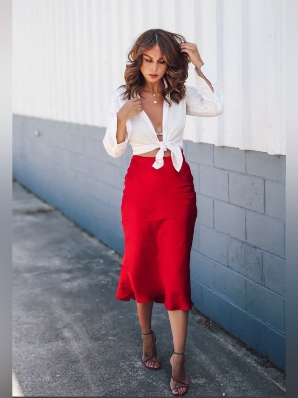 Red Satin Midi Skirt - NWT, sizr S/M